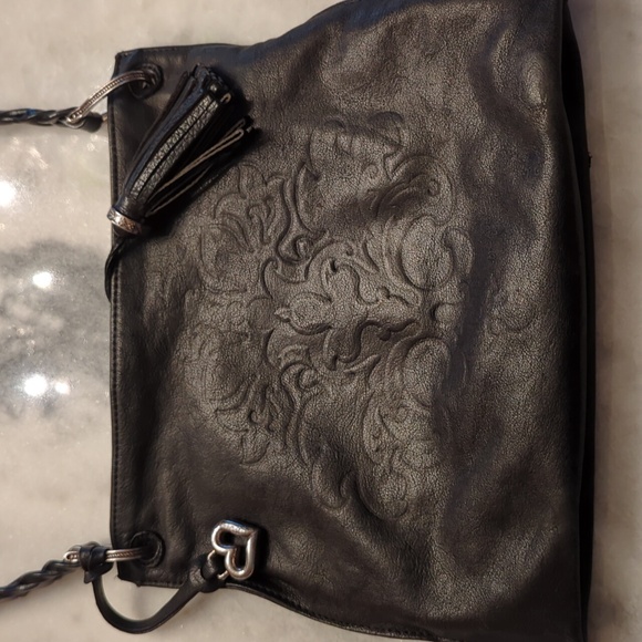Brighton Purse Black Embossed Leather Small Shoulder Bag Ferrara Impressions - Picture 1 of 9